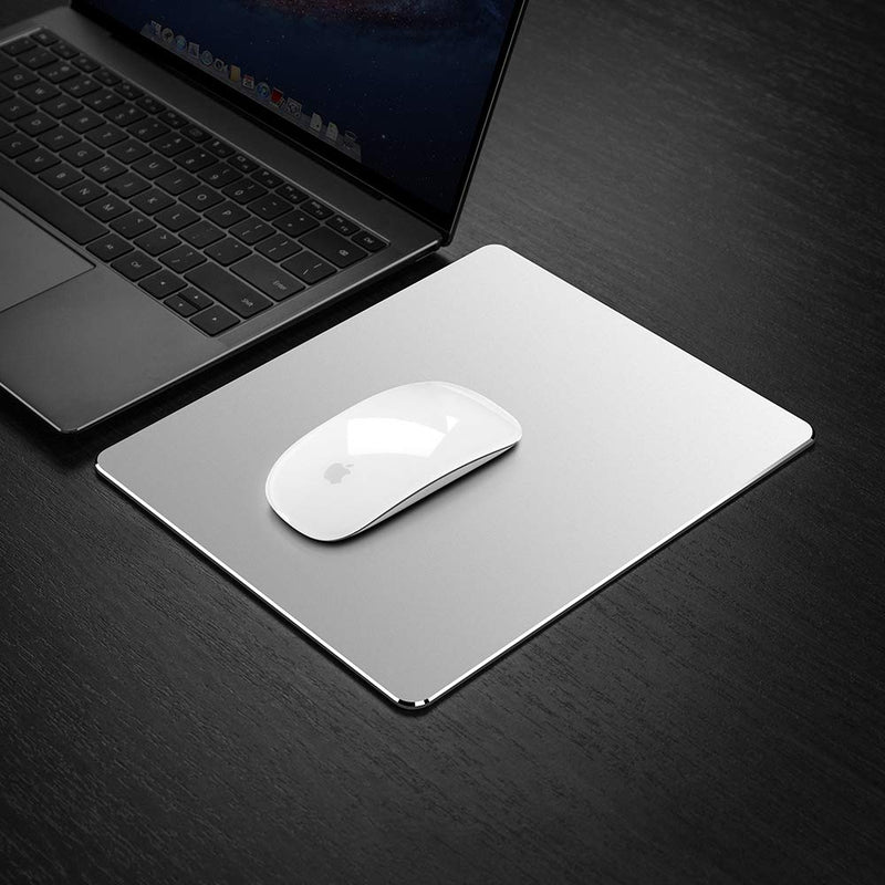 HONKID Metal Aluminum Mouse Pad, Office and Gaming Thin Hard Mouse Mat Double Sided Waterproof Fast and Accurate Control Mousepad for Laptop, Computer and PC,9.05"x7.08", Silver 9.05 X 7.08 inch