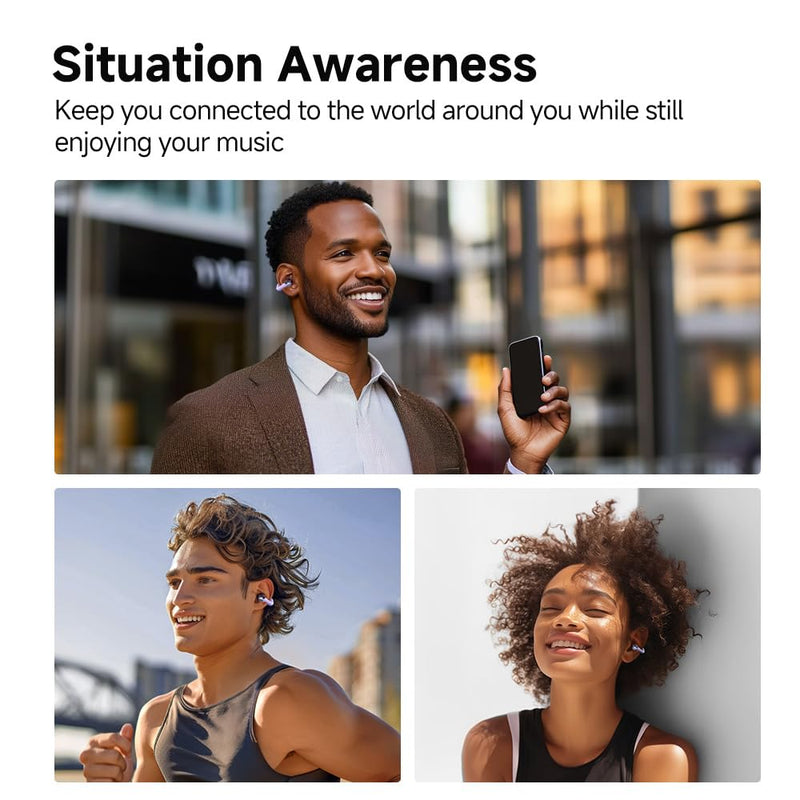 QCY Crossky C30 Open Ear Headphones Wireless Bluetooth, Clip-On Earbuds with 4 ENC Noise Cancelling Mic, Stable Fit, Dual Connection, EQ Customized, Sports Earphones for Workout/Running Purple