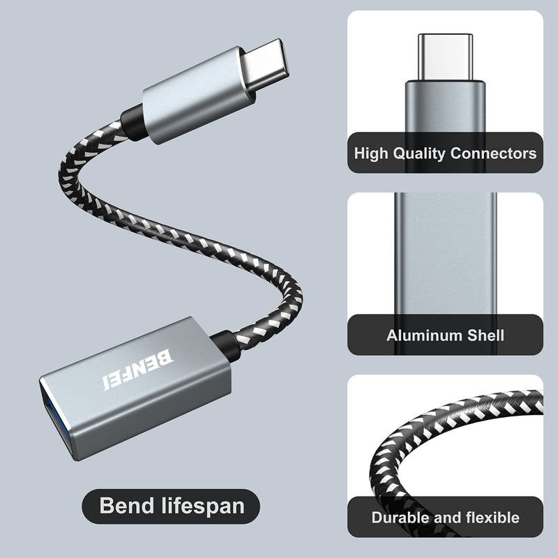 [AUSTRALIA] - BENFEI USB C to USB 3.0 Adapter, 2 Pack USB C to A Male to Female Adapter Compatible with iPhone 15 Pro/Max, MacBook Pro/Air 2023, iMac, S23, XPS 17 Grey 