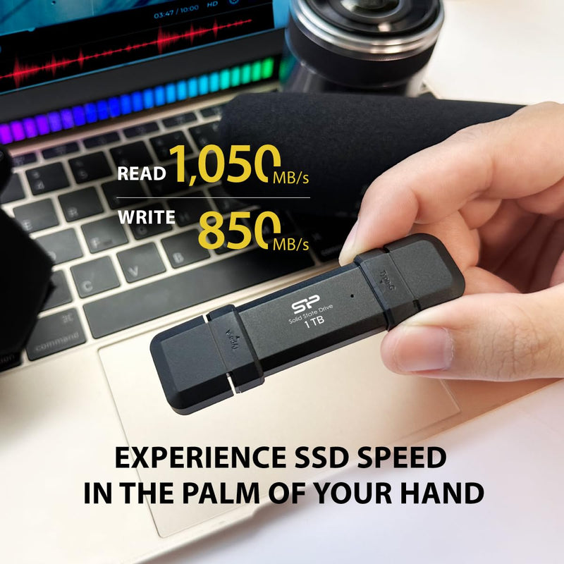[AUSTRALIA] - Silicon Power 500GB DS72 Portable USB 3.2 Gen 2 Type-C/Type-A SSD Solid State Drive Stick (Black) 