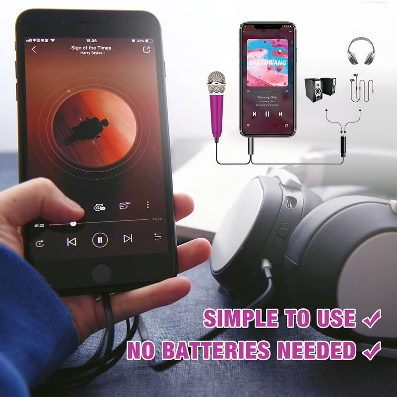 [AUSTRALIA] - Mini Microphone,Portable Vocal Tiny Microphone, Asmr Microphone ,Phone Microphone, Mini Karaoke Microphone for Voice Recording Chatting And Singing On Iphone,Android,Laptop Notebook（Pink purple） Rose purple 