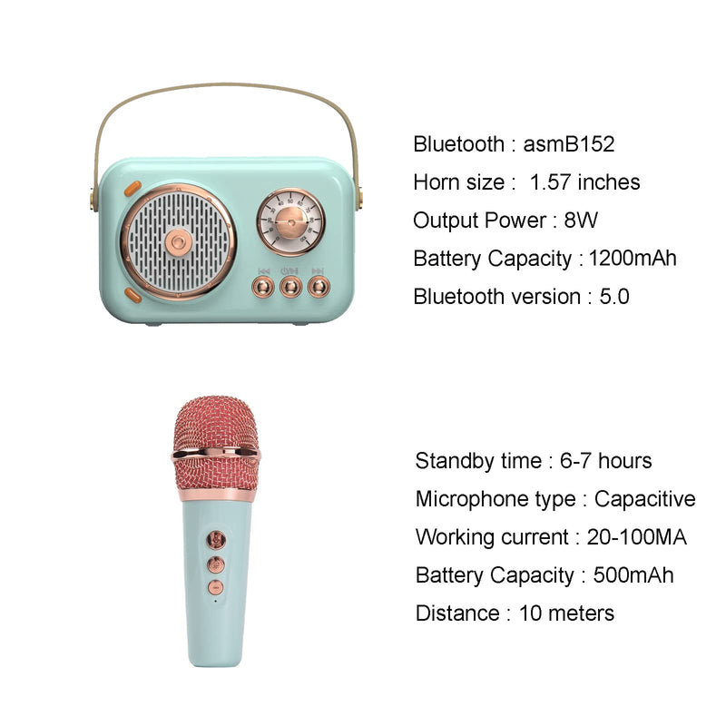 Portable Bluetooth Speaker with Microphone Set,Retro Bluetooth Speaker with Home Karaoke Machine,Portable Handheld Karaoke Mics Speaker Machine for Kids and Adults Home Party Birthday (Pink) (Green) green