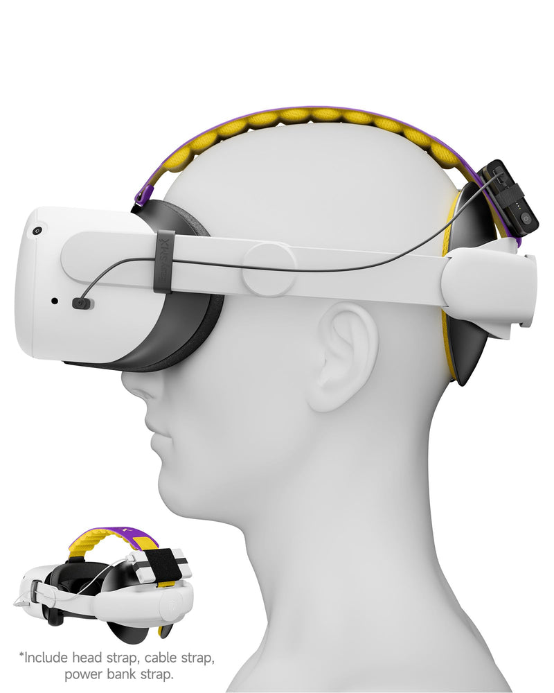 EasySMX Q20 Headset Strap for Quest 2 - Accessories for Quest 2 - Lite Design for Improved Comfort Support, Heat Dissipating Materials, Rebust Side Straps, Easy to Install - Power Bank Strap Included