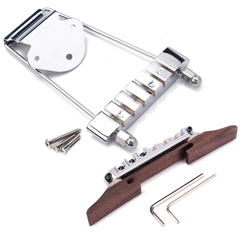 6 String Guitar Trapeze Tailpiece Bridge and Roller Tune-O-Matic Saddle Bridge for Jazz Archtop Guitar Replacement (Chrome chrome