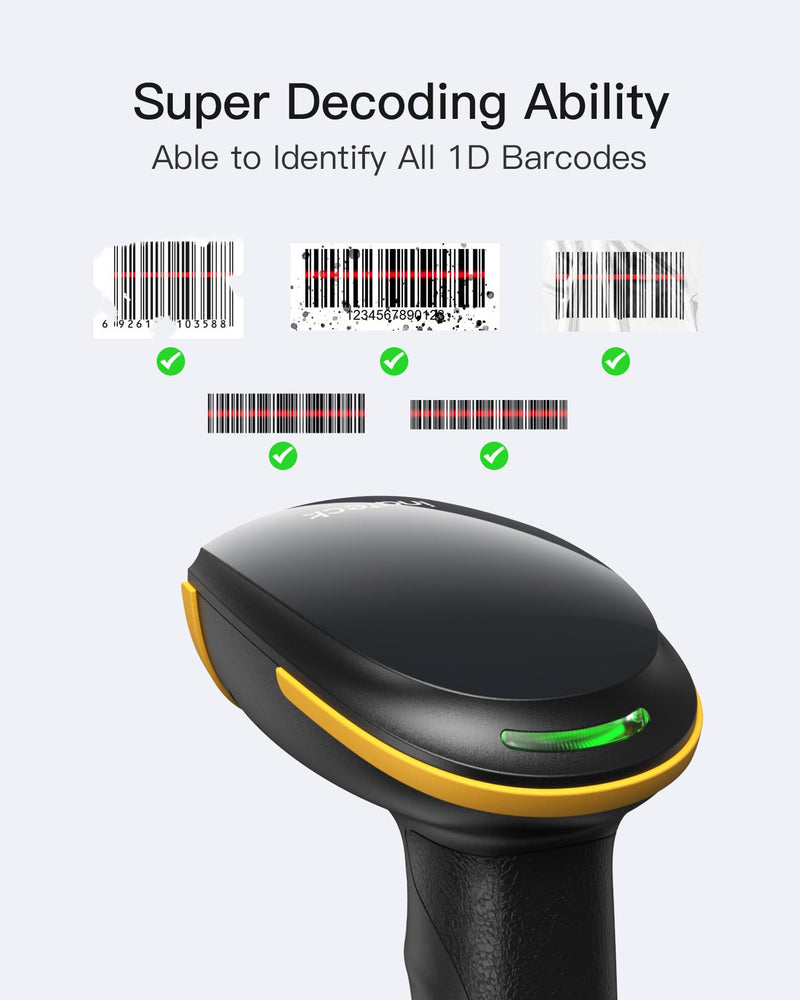 Inateck Wireless Barcode Scanner, Bluetooth Bar Code Scanner, 1D USB Barcode Reader Handheld, 2000mAh Battery 1 Charge 3 Months, Scanner Barcode with APP and SDK
