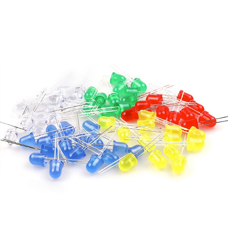 AQSQWQ Pack of 200 LED Light Emitting Diodes 5 mm LED Diodes 3 V Light Emitting Diode Assortment Kit 5 Colours Red Blue Yellow Green White Round Head 2 Pin Extra Bright LED Light, Diffuse Diodes Set