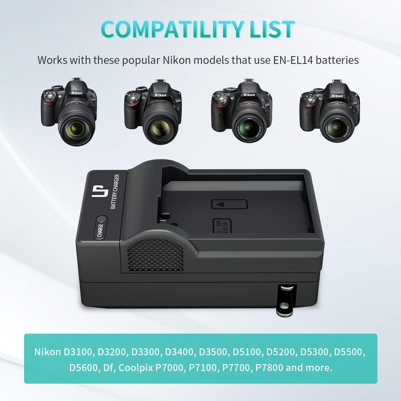 LP EN-EL14 EN EL14a Battery Charger, Charger Compatible with Nikon D3500, D5600, D3300, D5100, D5500, D3100, D3200, D5200, D5300, D3400, DF, Coolpix P7000, P7100, P7700, P7800 Cameras and More LED Charger
