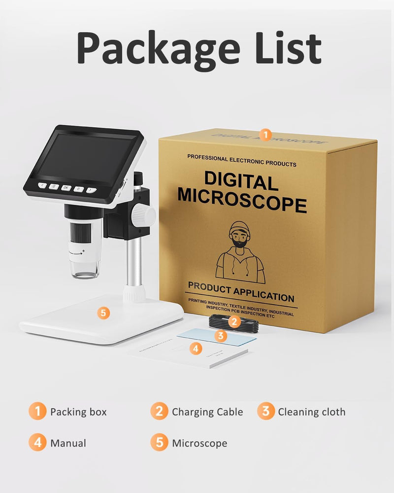 [AUSTRALIA] - Coin Microscope, 4.3 Inch Digital Microscope 1000X Coin Microscope for Error Coins with 8 Adjustable LED Lights, PC View Compatible with Windows & MacOS White 