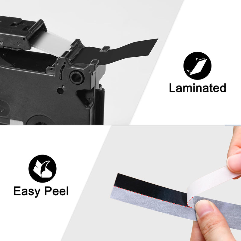 [AUSTRALIA] - Labelife TZe-335 Label Tape Replacement for Brother P Touch Label Tape White on Black TZe TZ Tape 12mm 0.47 Laminated Black Label Maker Tape TZe335 for Brother PT-D210 PT-D220 PT-H110 Labeler, 4-Pack 12mm 0.47 inch 