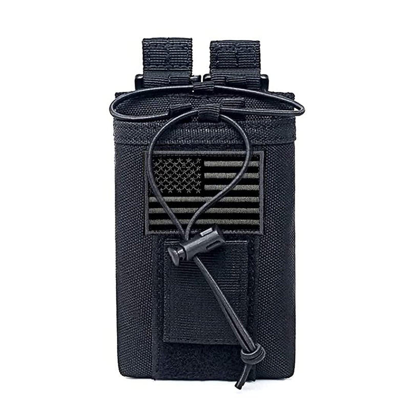 Tactical Radio Holder Molle Radio Pouch Case Heavy Duty Radios Holster Bag for Two Ways Walkie Talkies Adjustable Storage with 1 Pack Patch(Black) Black