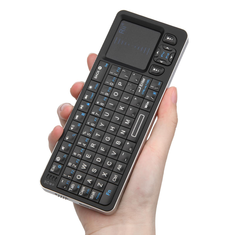 Rii K06 Mini Bluetooth Keyboard,Backlit 2.4GHz Wireless Keyboard with IR Learning, Portable Lightweight with Touchpad Compatible with Android TV Box/Mac/Windows/HTPC/IPTV (2.4G and Bluetooth)
