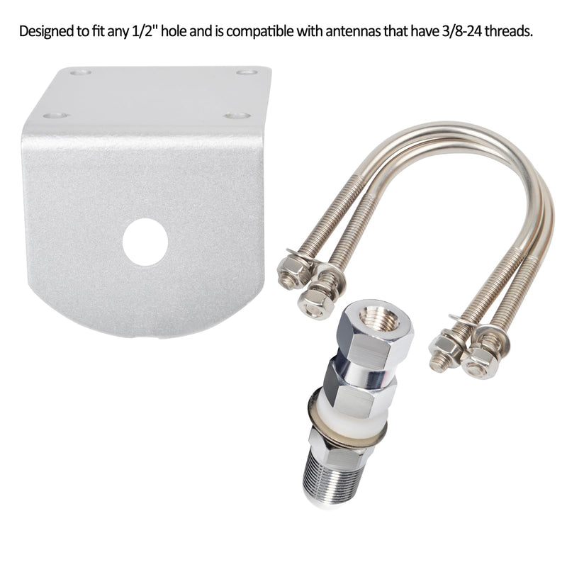 [AUSTRALIA] - HYS SO-239 UHF Female Stud Mount - 3/8-24 UNF Stainless Steel L Bracket & U Bolt - Ham CB Antenna Hardware for Vehicles/Base Stations 