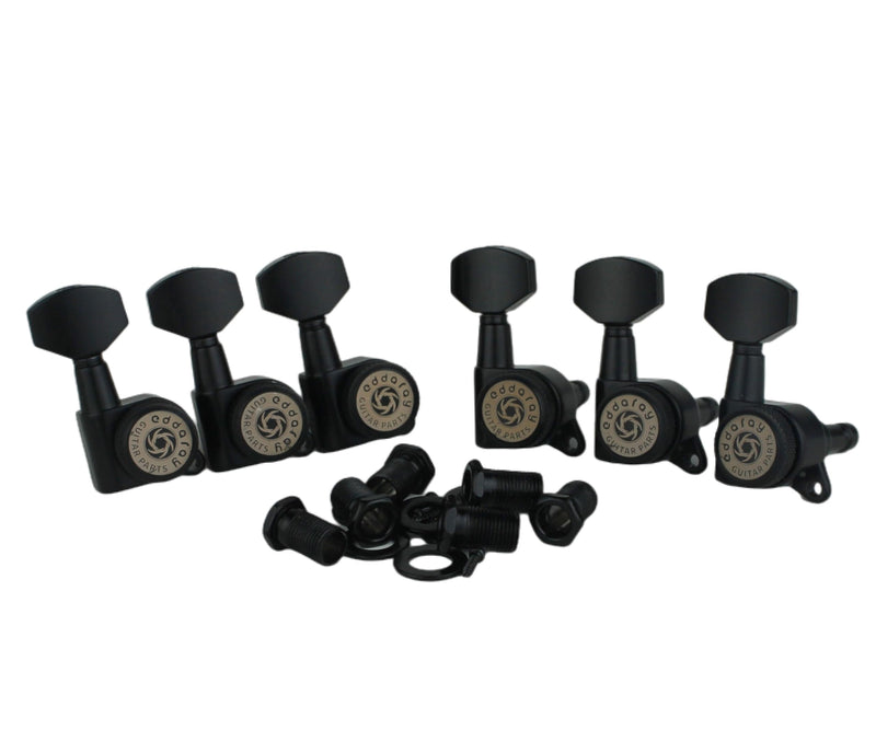 6 In-line Guitar Locking Tuners 6 Right Hand – 1:18 Gear Ratio Lock String Tuning Key Pegs Machine Heads Set with Hexagonal Shaped Knob Replacement, (E-107SP, Black) 6 for Right