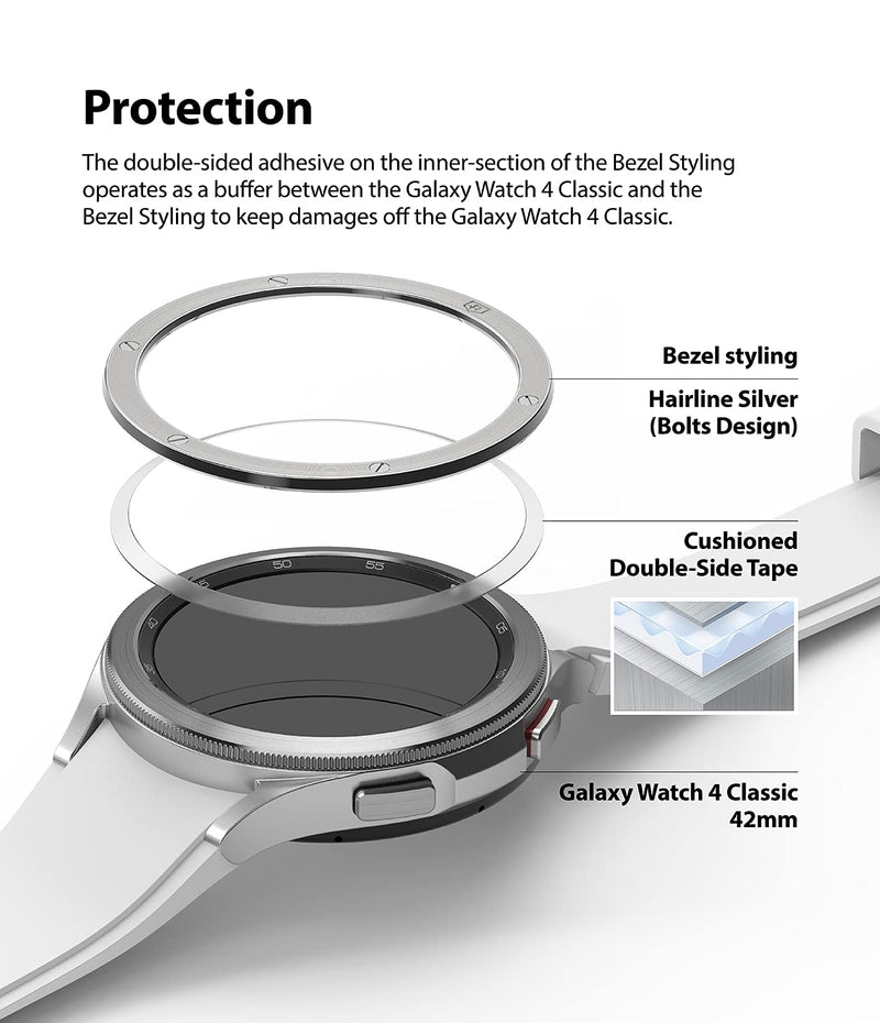 Ringke for Samsung Galaxy Watch 4 Classic Case 42mm [Bezel Styling 42-42] | Silver, Premium Stylish Stainless Steel Frame, Luxurious Formal Design, Open Screen Lightweight Cover Silver (42-42)