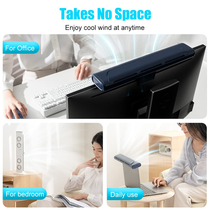Clip On Computer Fan, Bladeless Monitor Clip On Fan | Personal Cooling Fan for Office, Quiet USB Desk Fan Small Tower Fan for Desk, Suitable for Flat and Curved Monitor, Laptop Navy