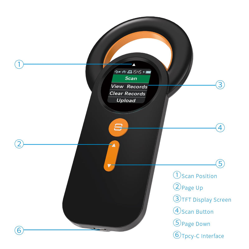 Symcode Animal Microchip Scanner with 1.44IN TFT Display, Bluetooth Wireless Pet Chip Scanner RFID Reader ISO11784/85/FDX-B/EMID 240 Records Data Storage Upload to PC New for 2024