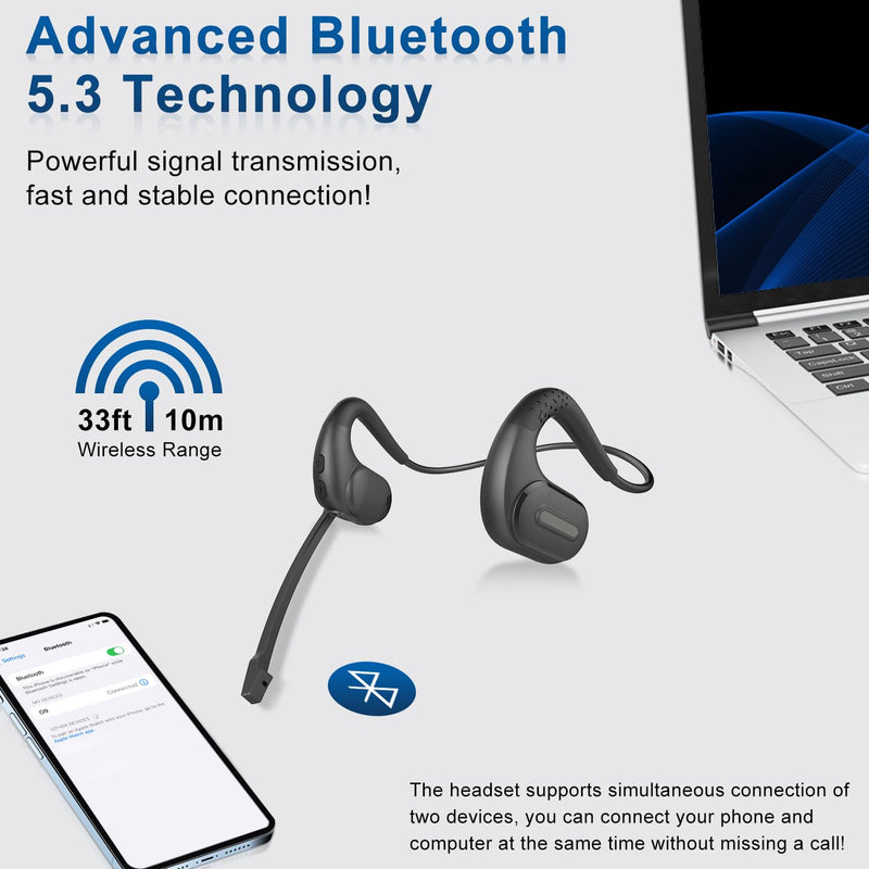 BANIGIPA Open Ear Headphones w/Detachable Mic, Bluetooth 5.4 Headset w/DSP Noise Canceling Microphone for Calling, Wireless Earbuds for Office Home Working Traveling