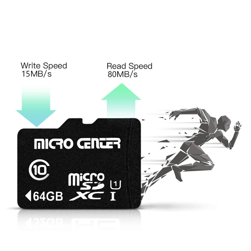 Micro Center 64GB Class 10 MicroSDXC Flash Memory Card with Adapter for Mobile Device Storage Phone, Tablet, Drone & Full HD Video Recording - 80MB/s UHS-I, C10, U1 (2 Pack) 64GB - 2 pack