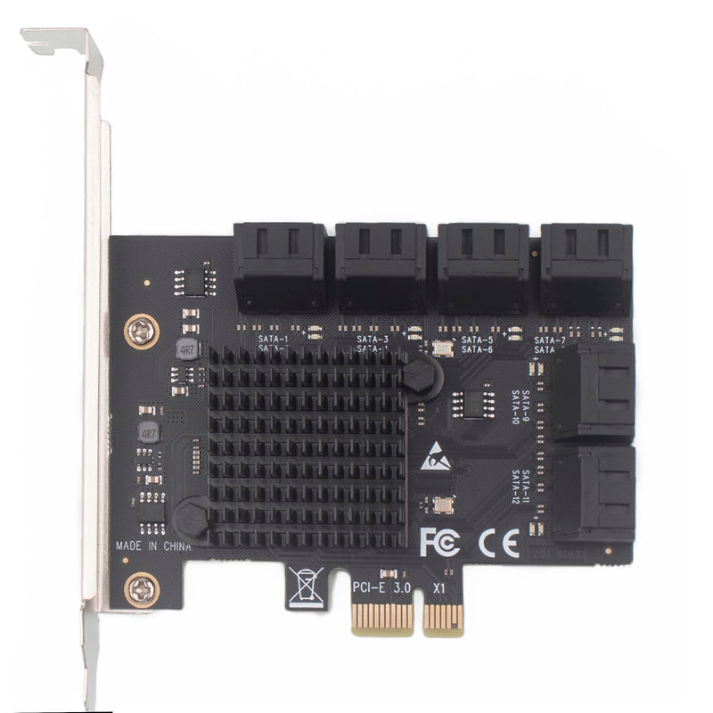 PCIe x1 to 12-Port SATA3.0 Expansion Card,6Gbps SATA Adapter for SSD/HDD, Plug and Play with 12 Status LEDs, Compatible with Windows/Linux/Ubuntu/ESXi/Synology NAS (with SATA Cables) 12 ports + ordinary SATA cable