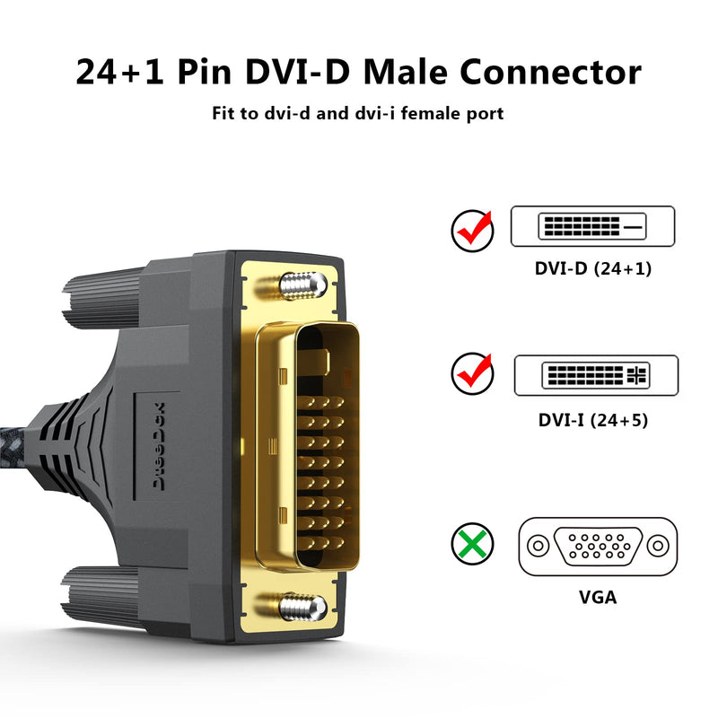 [AUSTRALIA] - DVI to HDMI Cable 6ft, HDMI to DVI-D Cord Adapter Bidrectional Braided for Monitor Projector Raspberry Pi Roku Xbox One PS5 Graphics Card Blue-ray Switch - Black 6 Feet 1 Pack 