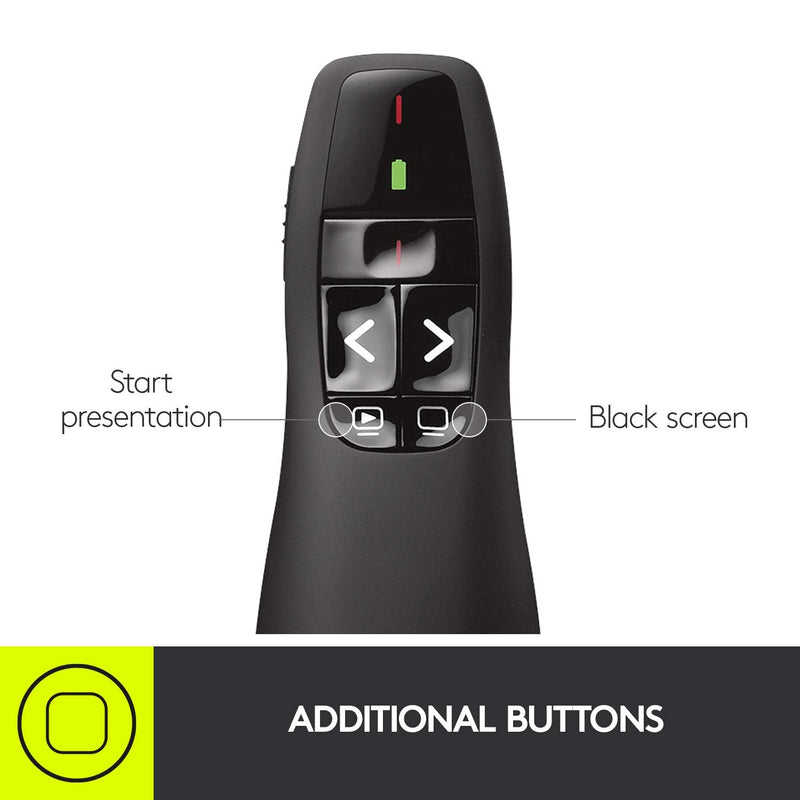 Logitech Wireless Presenter R400, Wireless Presentation Remote Clicker with Laser Pointer Red Laser 5 buttons