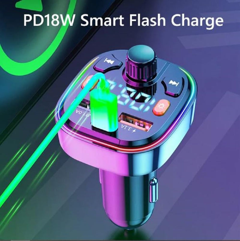 Bluetooth FM Transmitter for Car,Bluetooth Car Adapter with Dual USB Charging Car Charger MP3 Player Support TF Card & USB Disk,Hands Free Calling,7 Colors Led Backlit Light