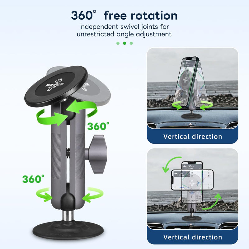 FANAUE SC-03T9 Car Mount Compatible with RAM Mount B Size Ball Head, Magnetic Phone Holder for Dashboard, Windshield & Other Car Accessories - 4.7 to 7.5 inch Smartphones