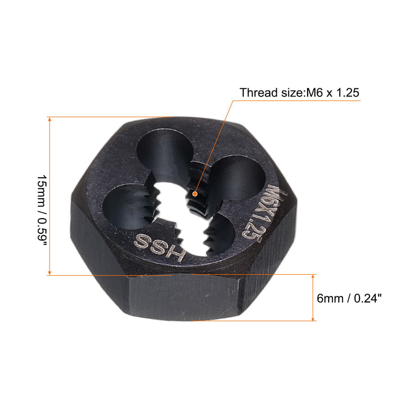 sourcing map Hex Threading Die M6 x 1.25 Metric Thread Right Hand High Speed Steel Rethreading Fixed Die Screw Cutting Tapping Repair Tool