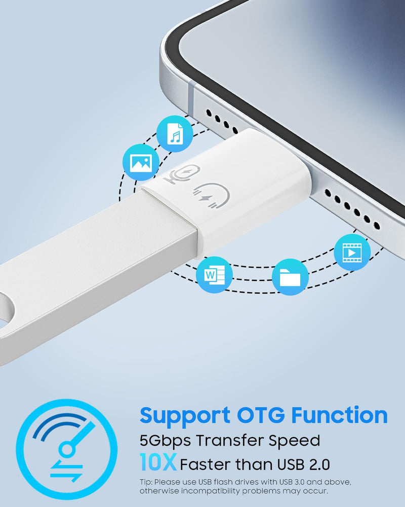 [AUSTRALIA] - MoKo USB C Female to Lightning Male Adapter, Lightning Male to USB-A Female OTG Adapter Connector for iPhone 14/13/12/11 Pro Max/iPad/iPod/AirPods, Support 10W Fast Charging/Data Transfer/Audio White 