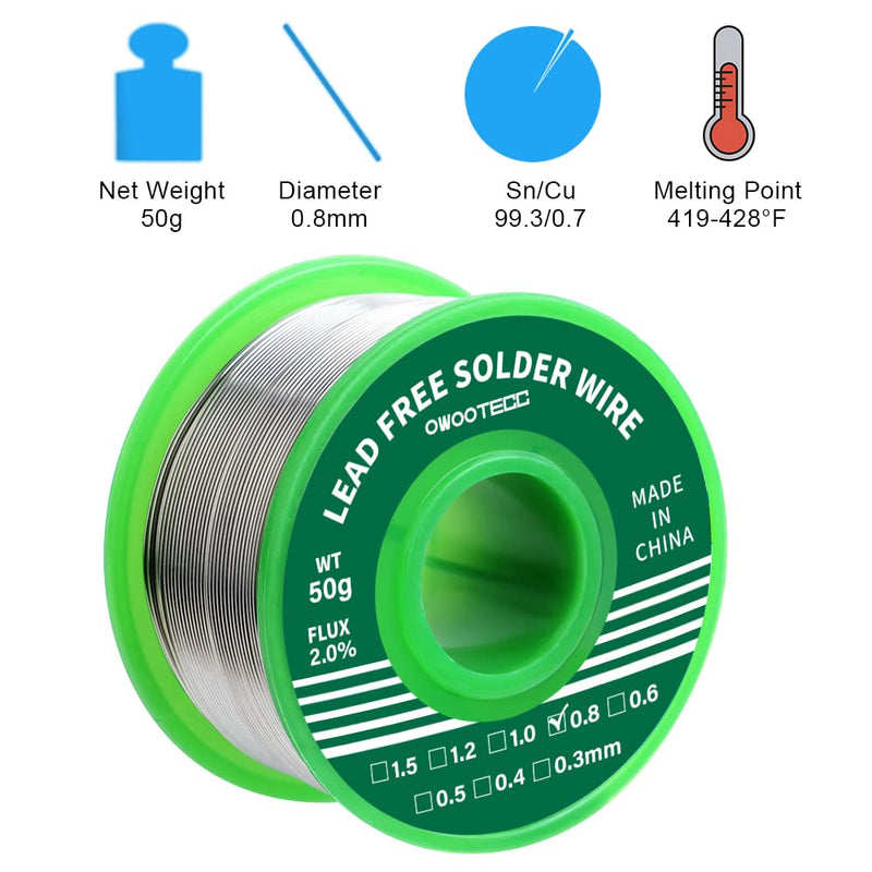 Owootecc Solder, Lead-Free Soldering Wire with Rosin Core for Electric Soldering and DIY (Sn99.3 Cu0.7/0.8 mm, 50 g) Sn99,3 Cu0,7/0,8mm,50g