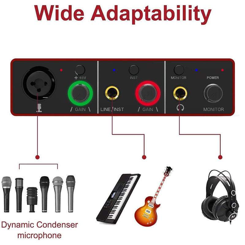 Audio Interface Audio Interface for PC USB Interface mixer recorder with 48V Phantom Power 24 Bit Support Table Mac OS PC Audio Equipments & Music Instruments (No DAW include)
