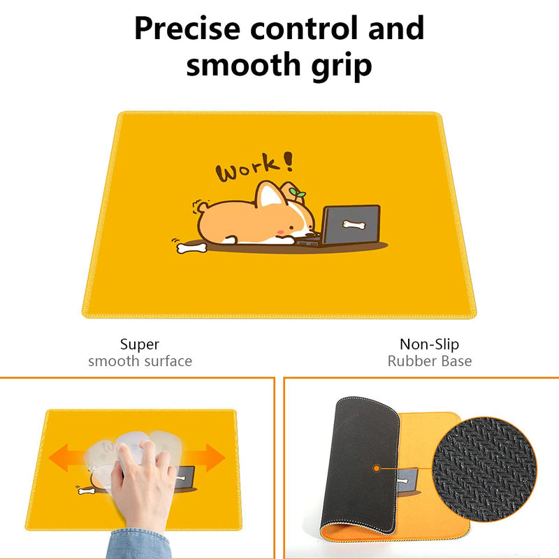 Gaming Mouse Pad with Nonslip Rubber Base|Comfy, Foldable Mat for Desktop, Laptop, Keyboard, Rectangle Mouse Pad with High Resolution Enjoy Precise & Smooth Operating Experience by Qisan(Work Corgi) Yellow -Work Corgi(Rectangle standard)
