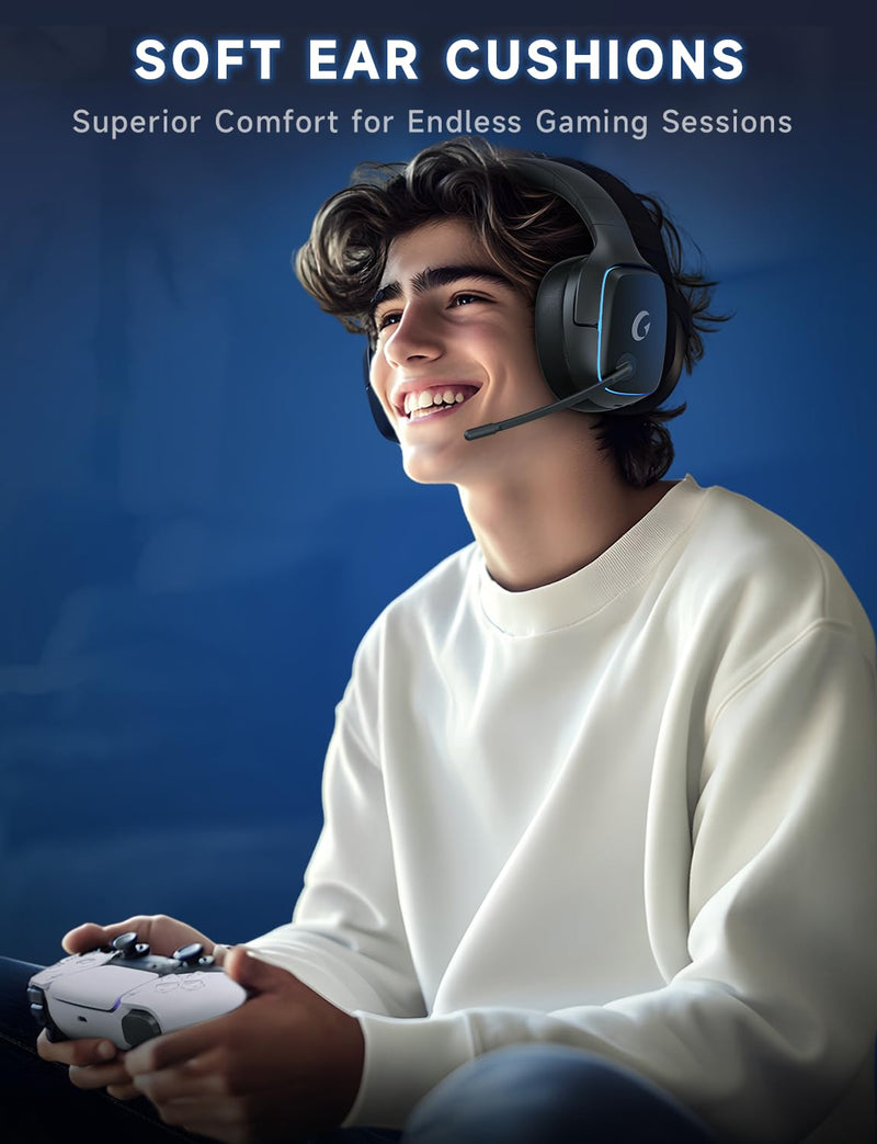 [AUSTRALIA] - Gvyugke 2.4GHz Wireless Gaming Headsets for PS5, PS4, PC, Switch - Bluetooth 5.3 Gaming Headphones with Noise Canceling Mic, 7.1 Surround Sound, 70H Battery, Blue Lighting - Matte Black 