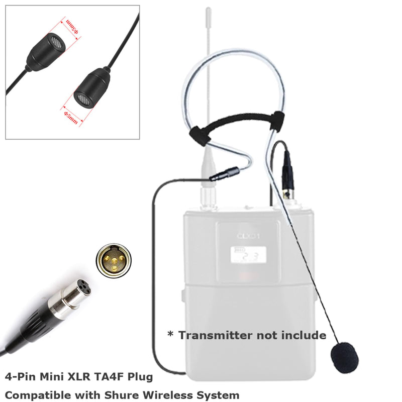 [AUSTRALIA] - Black Single Earset Headset Microphone Headworn Over Ear Hanging Condenser Mic Compatible with Shure Wireless Bodypack Transmitter System with Mini XLR 4 Pin TA4F Plug Mini XLR TA4F Plug Compatible with Shure Only 