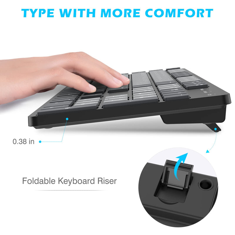 POWZAN Wireless Keyboard and Mouse, Ultra Slim Compact Full Size Wireless Keyboard and Mouse Combo 2.4G Ultra-Thin Sleek Design for Windows, Mac, Computer, Desktop, PC, Notebook - (Black Gray) Black Grey