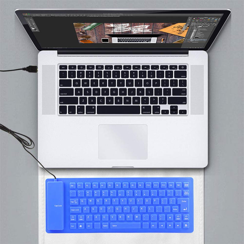 Foldable Silicone Keyboard, USB Wired 85 Keys Waterproof Rollup Silent Typing Soft Touch Keyboard for PC Notebook Laptop(Blue)