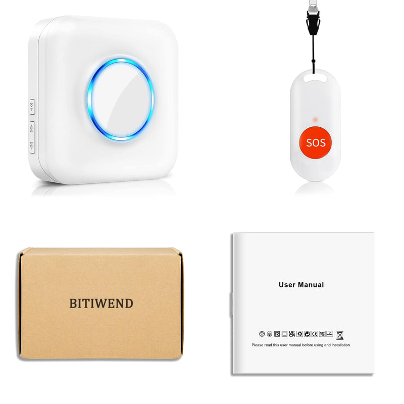 Caregiver Pager Wireless Call Button for Elderly Life Alert Home Emergency SOS Call Alert System Nurse Call Bell for Patients/Seniors/Disabled