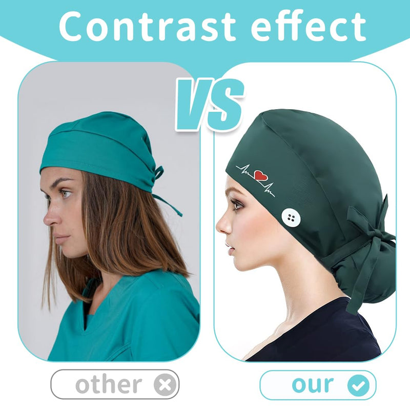 LQIOACU 1 x surgical cap for men and women, surgical cap, fabric, work cap, cotton print, nurses cap, long hair, green, multicoloured, Unit size
