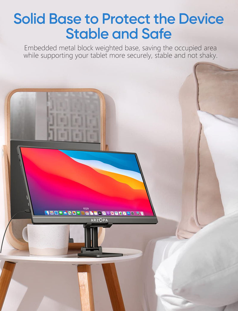 ARZOPA Cell Phone Stand, Adjustable & Foldable Sturdy Holder for Desk, Compatible iPhone, iPad Pro/Air/Mini, Surface Pro, Portable Monitor 7"-15.6"