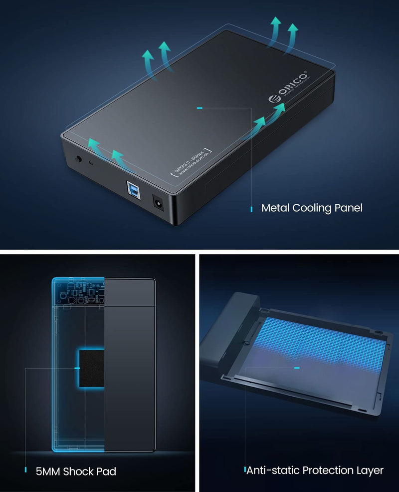 ORICO Toolfree USB 3.0 to SATA External 3.5'' Hard Drive Enclosure Case for 3.5 Inch SATA HDD and SSD [Support UASP and 16TB Drives]-3588US3