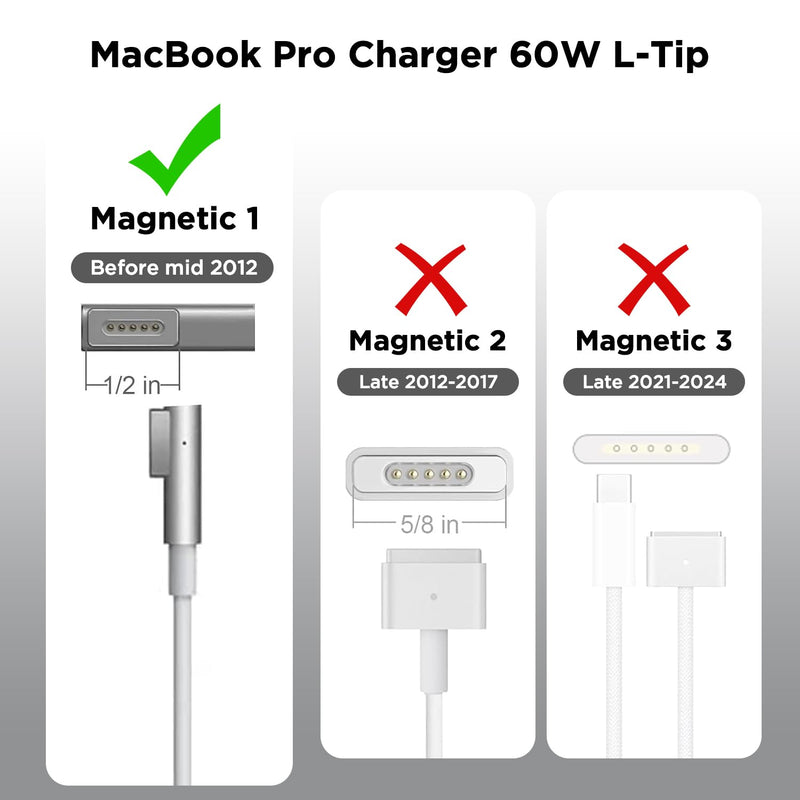 60W Charger for MacBook Pro，60W Magnetic1 L-Tip Power Adapter Charger Replacement for MacBook Pro 13 inch (Before Mid 2012 Models)
