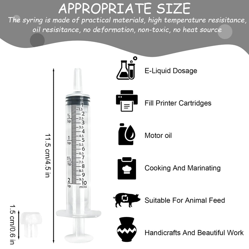 Syringes 10 ml - Pack of 20 Syringes with Lid, Syringe Without Needle, Plastic Syringe, Feed Syringe, Dosing Syringe, for Laboratory, Plants, Engine Oil or Brake Fluid (Not Medical Use)