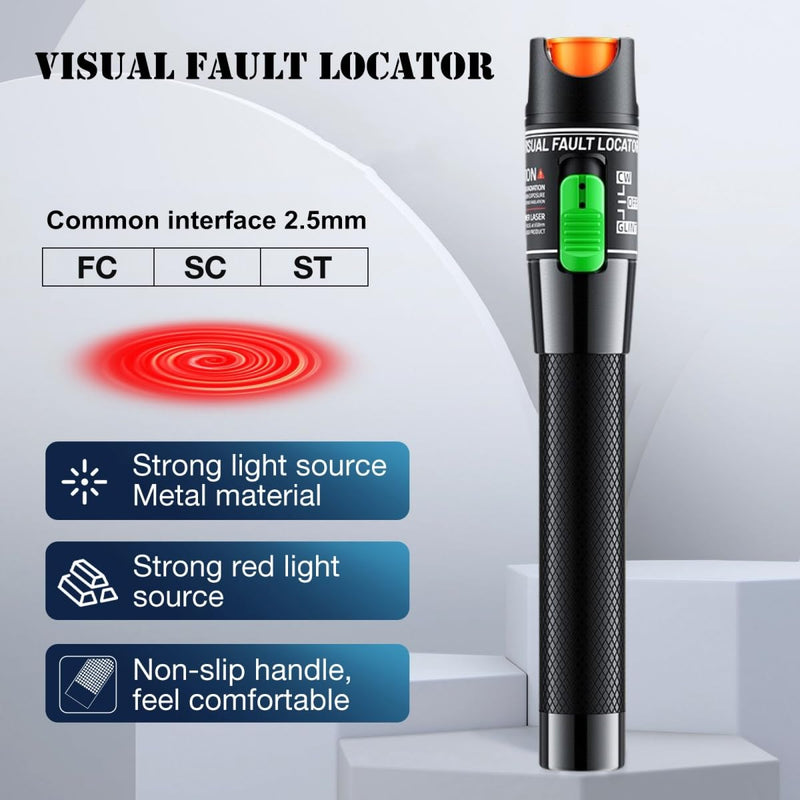 Visual Fault Locator,30-50KM Fiber Optic Cable Tester Meter, VFL Red Light Pen Light Source Testers(Black) 30-50KM VFL
