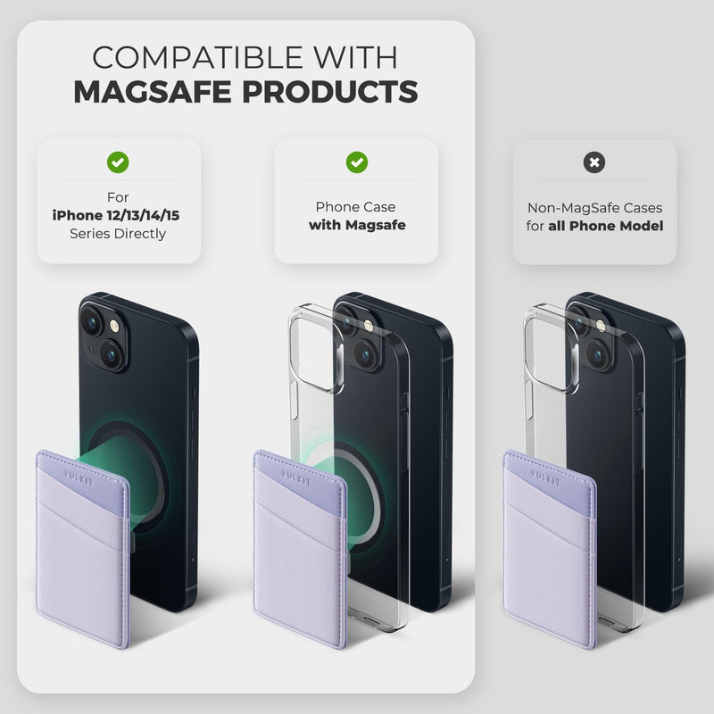 VULKIT Magnetic Phone Wallet for MagSafe- RFID Blocking - Card Holder Wallet for iPhone 15/14/13/12 Series & Phone Case with MagSafe Violet