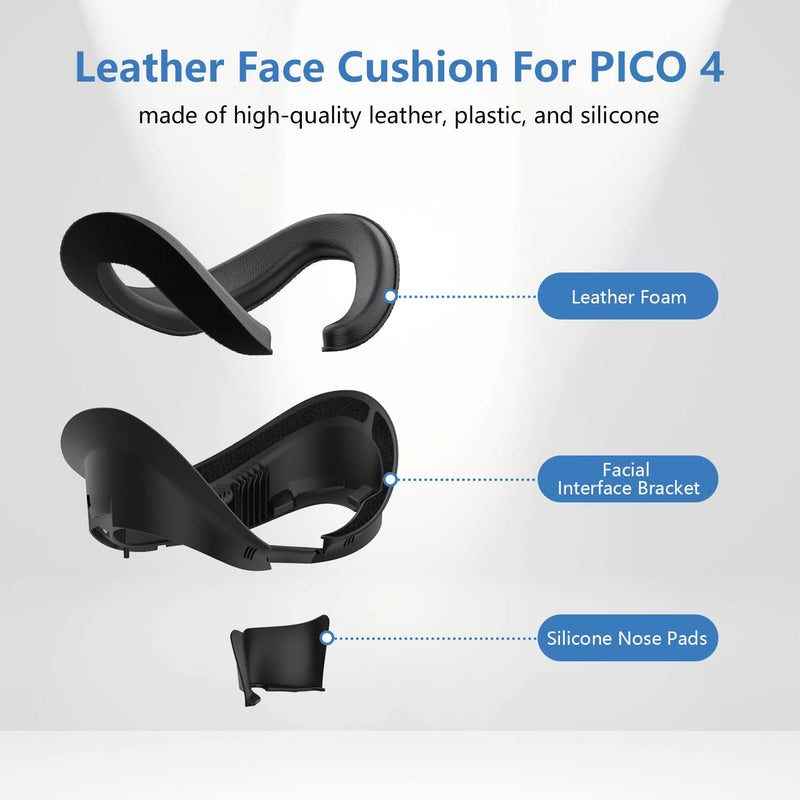 AMVR Face Cover for Pico 4/Pico 4 Ultra, Resilient Vent Leather Face Pad Replacement Soft Facial Cushion Interface Bracket Set Washable Lightproof Comfortable VR Accessories（Black, 3-in-1） 12MM