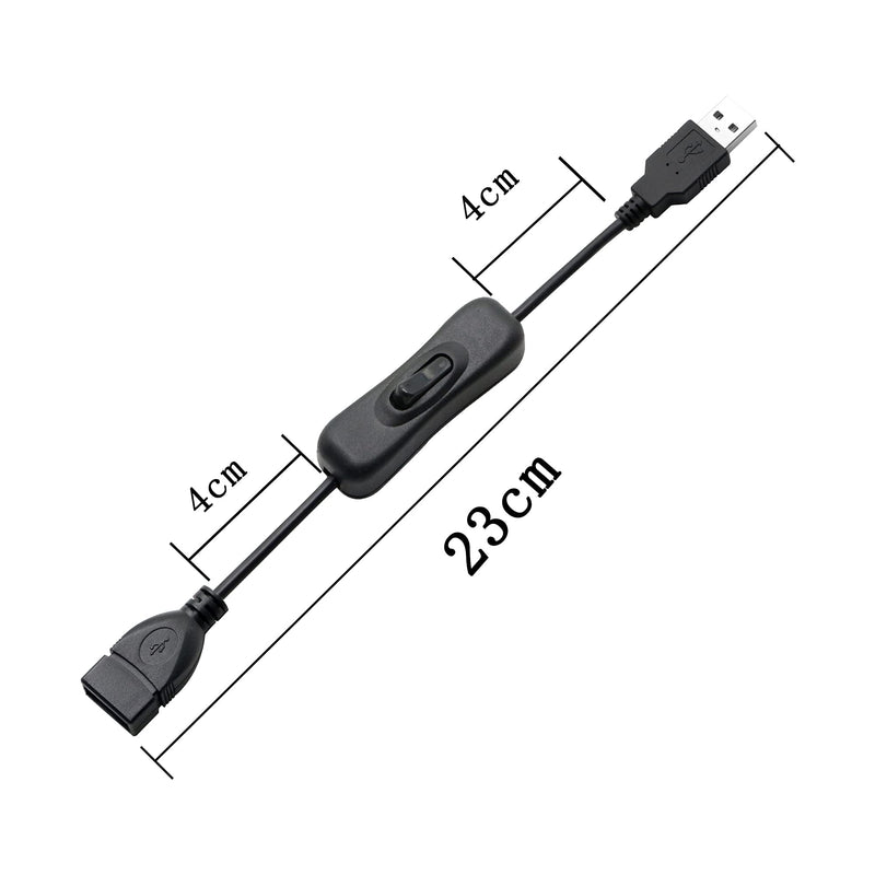 PNGKNYOCN 20cm Male to Female USB Cable with On/Off Switch, for USB Fan, LED Desk Lamp and Other Computer Peripheral Low-Power Electrical Devices(2-Pack）