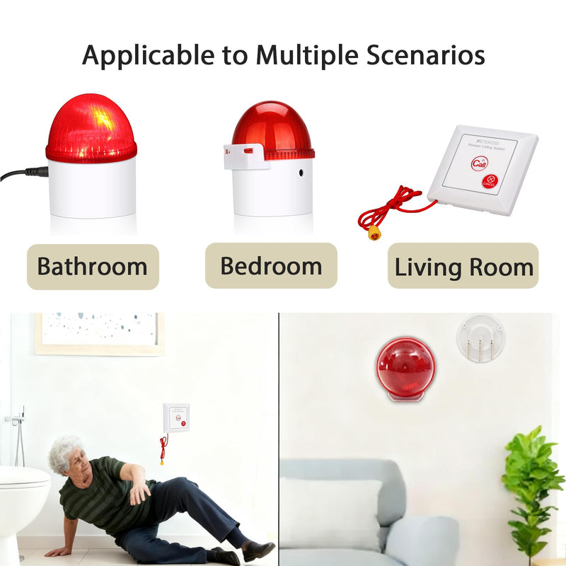 [AUSTRALIA] - Retekess TH103 Caregiver Pager System,Wireless Strobe Siren,3-Level Volume Control,Pull Rope Waterproof Call Button for Home Safety,Seniors,Elderly 1 Call Button and 1 Receiver 