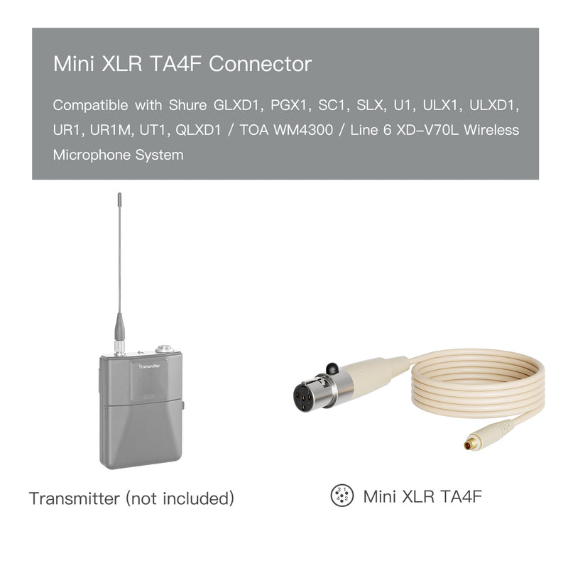 J K Professional Headset/Headworn Microphone MIC-J 071S Compatible with Shure Wireless System - TA4F Microdot Detachable Cable