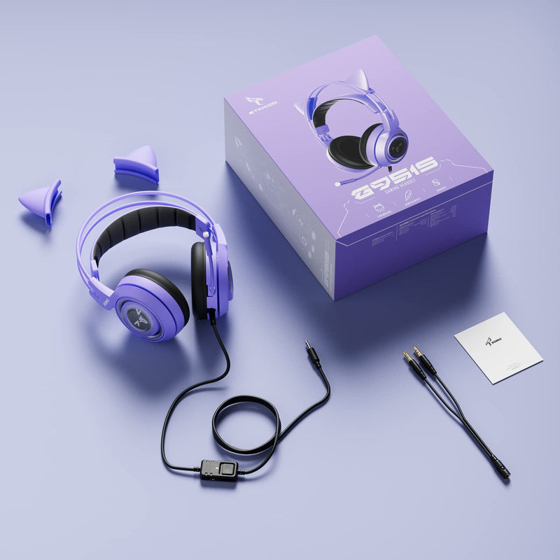 [AUSTRALIA] - SOMIC G951S Purple Stereo Gaming Headset with Mic for PS4, PS5, Xbox One, PC, Phone, Detachable Cat Ear 3.5MM Noise Reduction Headphones Computer Gaming Headphone Self-Adjusting Gamer Headsets 