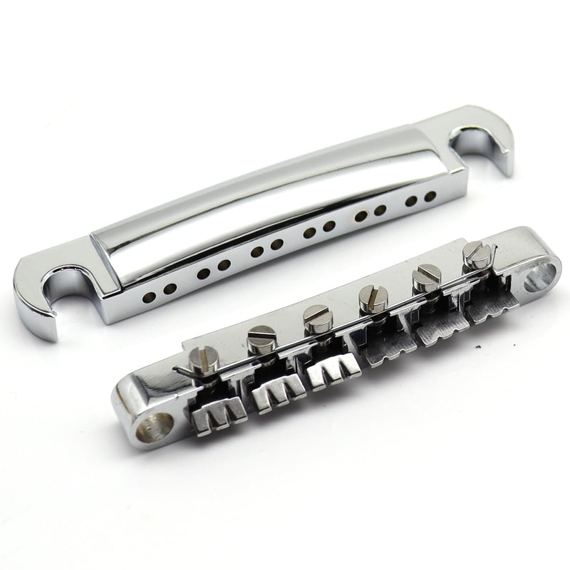 ABR-1 Tune-O-Matic Electric Guitar Bridge for Epiphone Les Paul LP SG Style Electric Guitar - 12 String Saddle System with Plating and Intonation Adjustments (Chrome) Chrome
